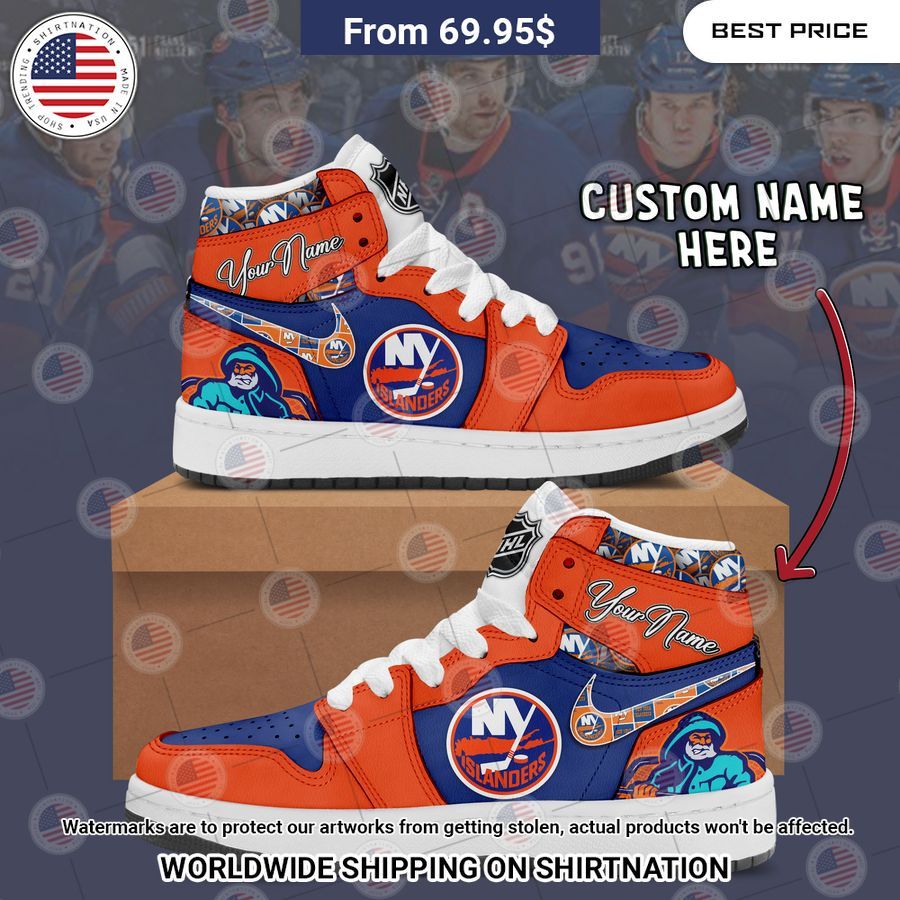 New York Islanders Custom Nike Air Jordan High Top Shoes Amazing Pic