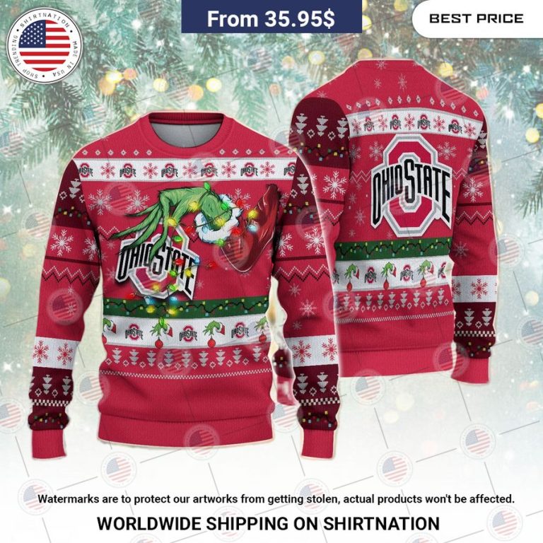 Ohio State Buckeyes Grinch Christmas Sweater Eye soothing picture dear