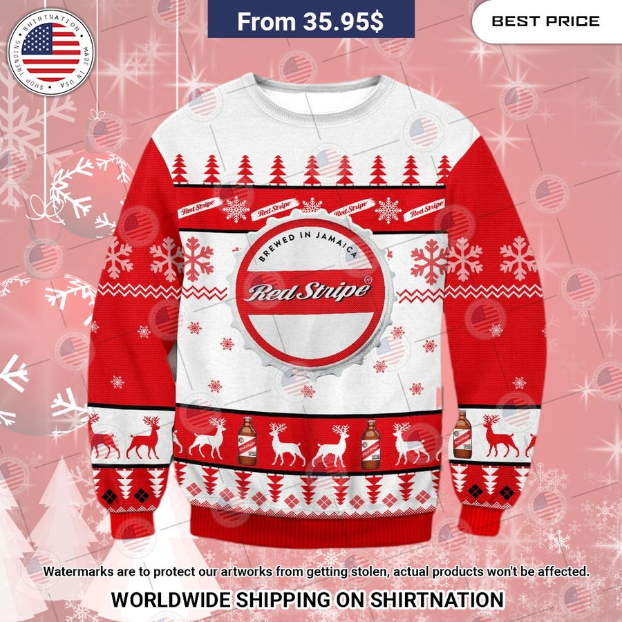 Red Stripe Beer Christmas Sweater Is this your new friend?