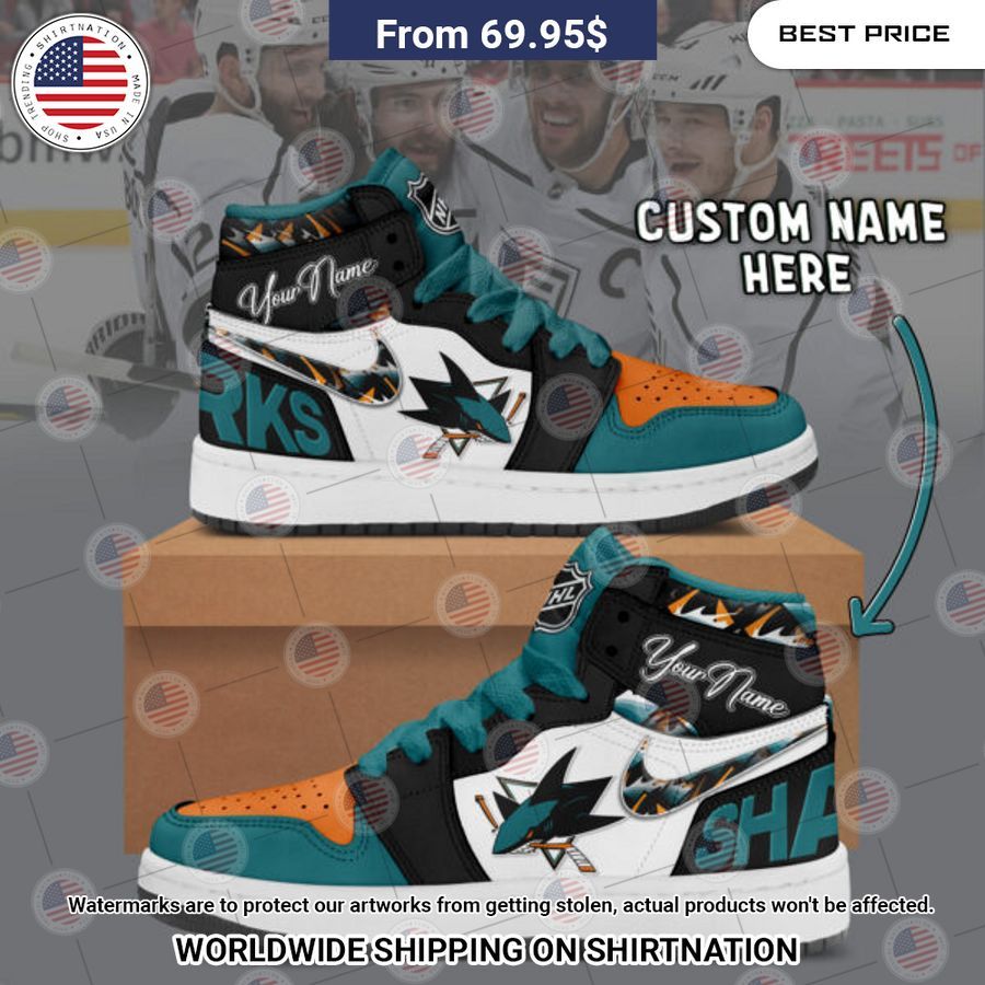 San Jose Sharks Custom Nike Air Jordan High Top Shoes Rocking picture