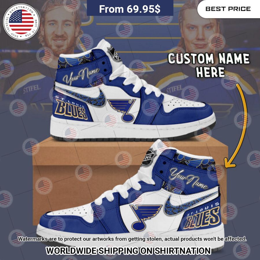 St Louis Blues Custom Nike Air Jordan High Top Shoes Sizzling