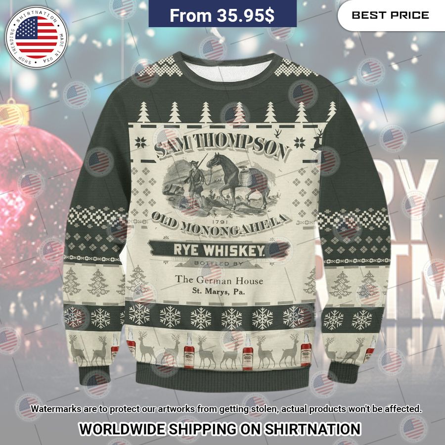 Thompson Rye Whiskey Christmas Sweater Bless this holy soul, looking so cute