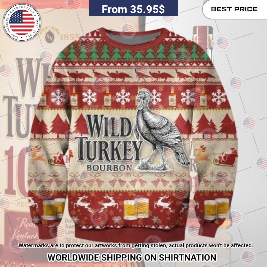 Wild Turkey Bourbon Beer Christmas Sweater Long time