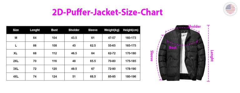 2D Puffer Jacket sizechart Shirtnation