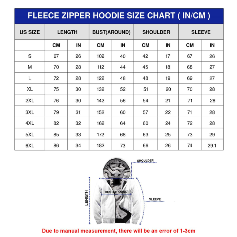 Fleece Hoodie Size Chart Kybershop