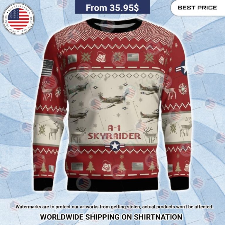 A 1 Skyraider Aircraft Christmas Sweater Long time