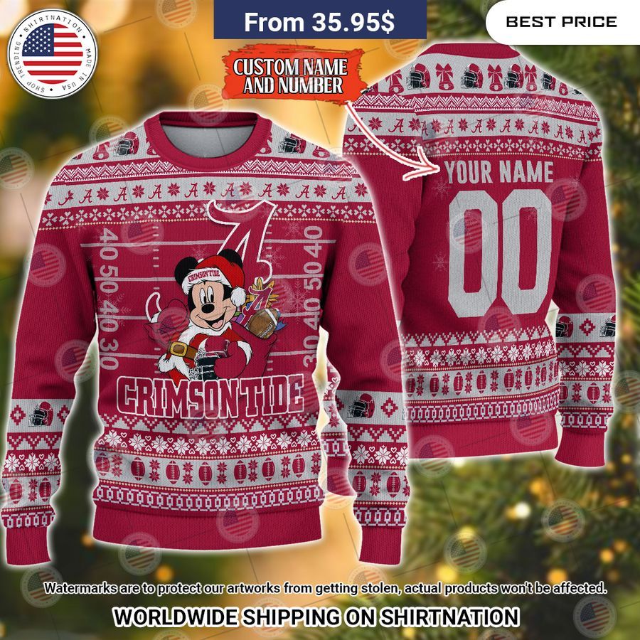 Alabama Crimson Tide Mickey Mouse Christmas Sweater Natural and awesome