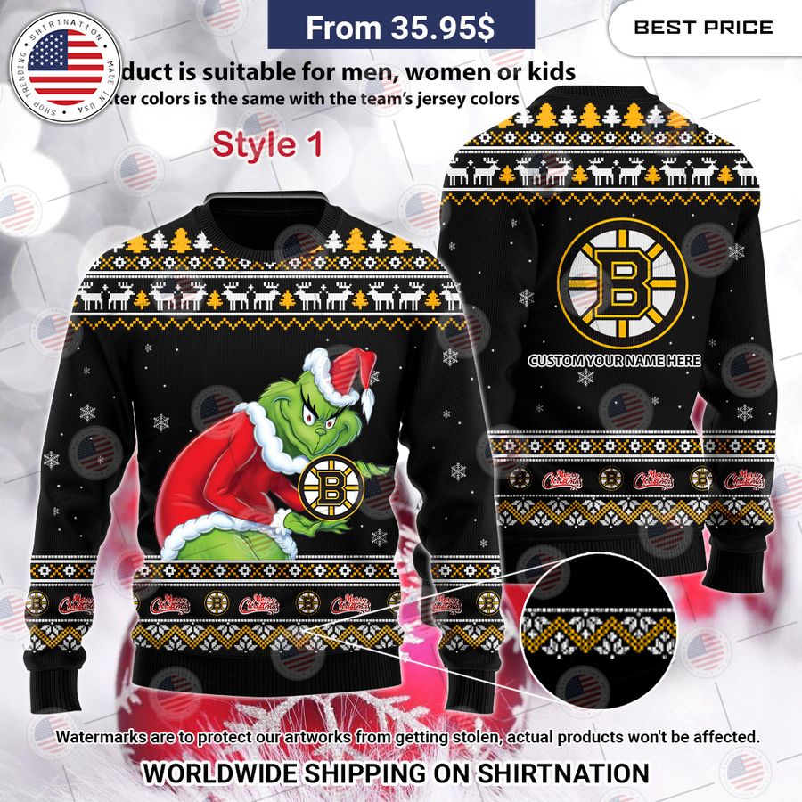 Boston Bruins Grinch Sweater Selfie expert