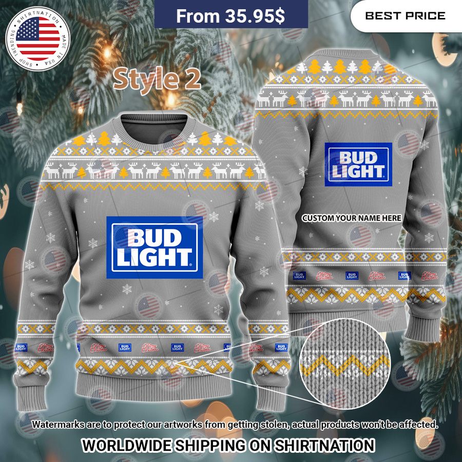 Bud Light Custom Christmas Sweaters Elegant and sober Pic