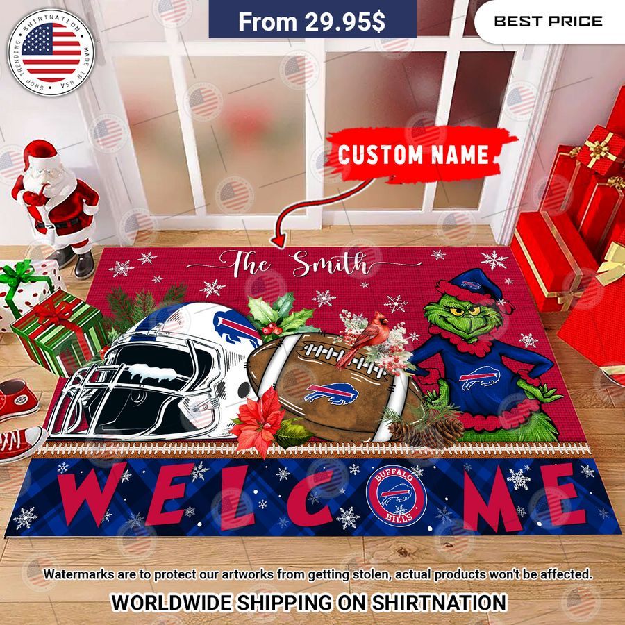 Buffalo Bills Grinch Christmas Welcome Personalized Doormat Gang of rockstars