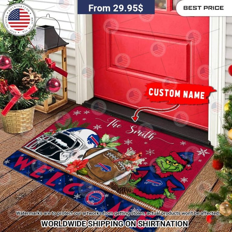 Buffalo Bills Grinch Christmas Welcome Personalized Doormat Super sober