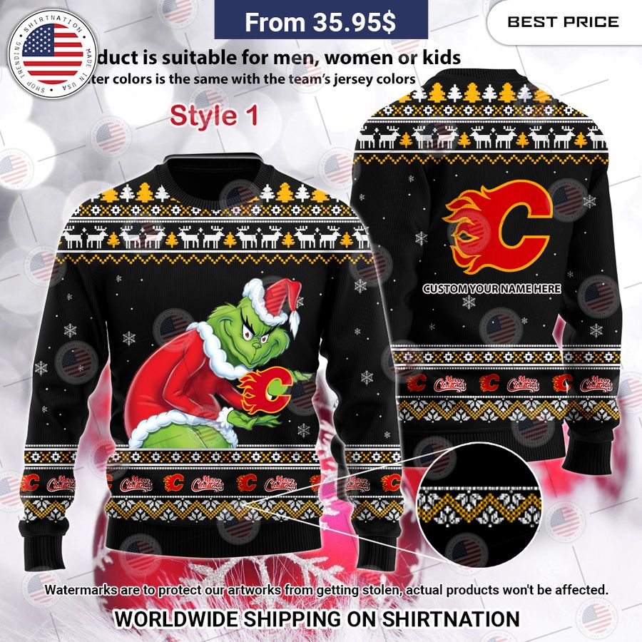 Calgary Flames Grinch Sweater How did you learn to click so well