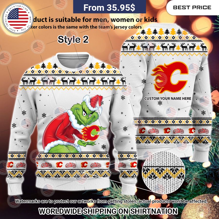 Calgary Flames Grinch Sweater Selfie expert