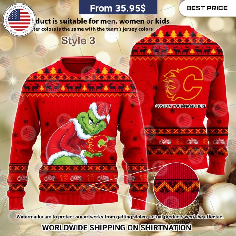 Calgary Flames Grinch Sweater Natural and awesome