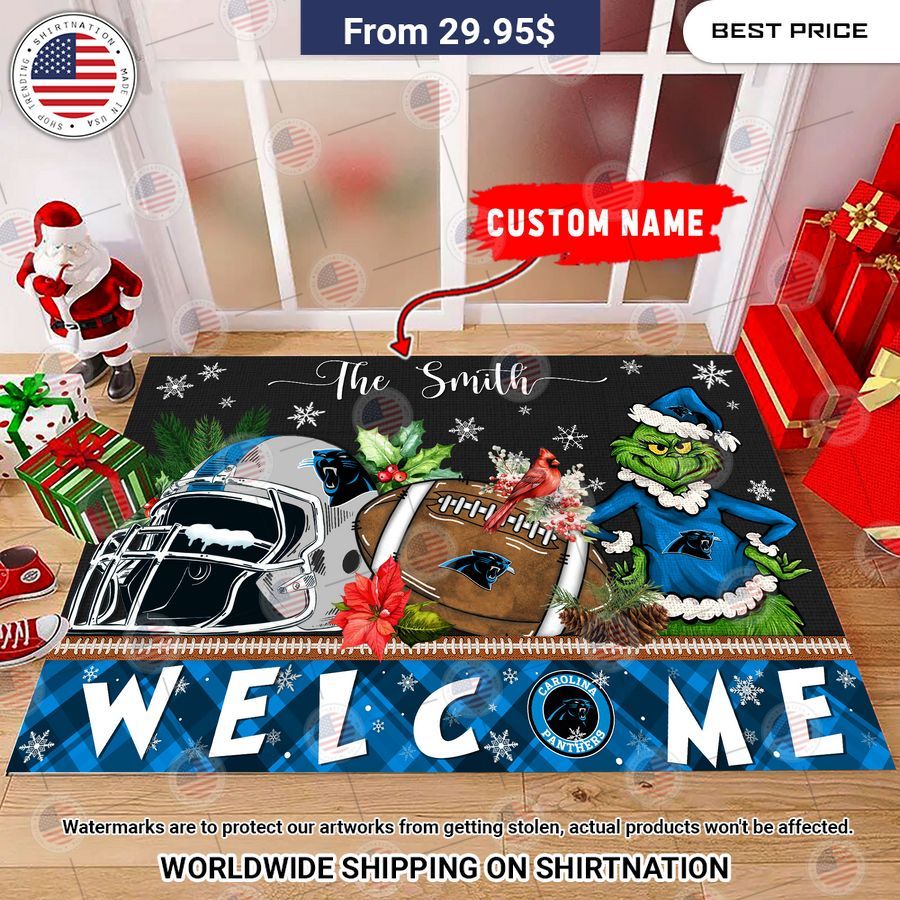 Carolina Panthers Grinch Christmas Welcome Personalized Doormat Nice Pic