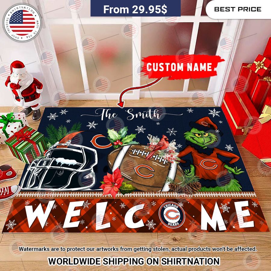 Chicago Bears Grinch Christmas Welcome Personalized Doormat My friends!