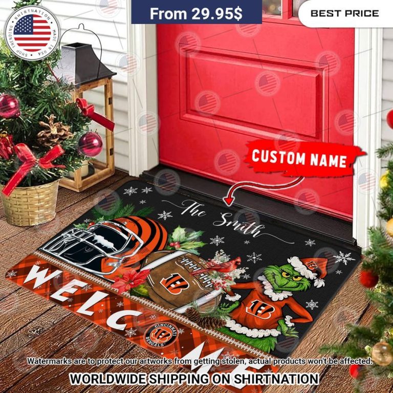 Cincinnati Bengals Grinch Christmas Welcome Personalized Doormat Lovely smile