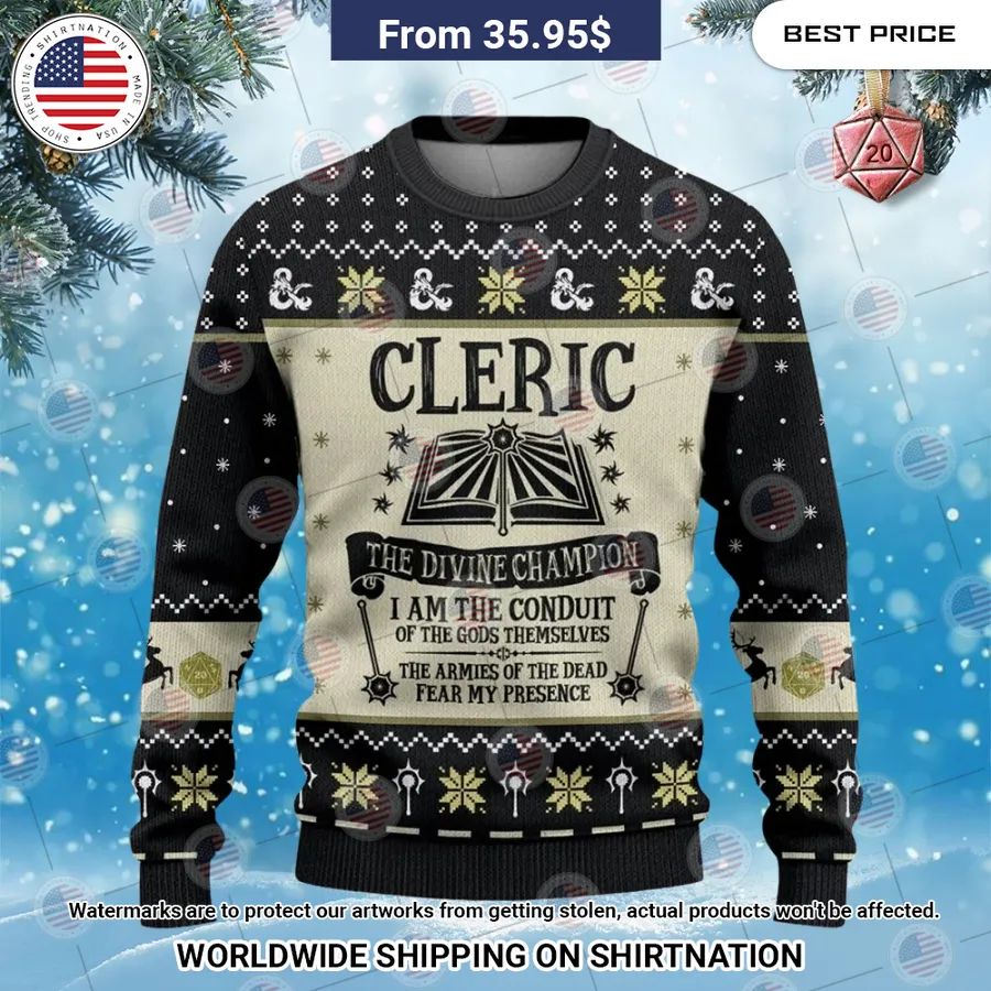 Cleric Dungeons & Dragons Christmas Sweater Stand easy bro