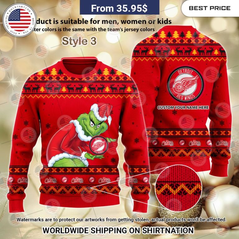 Detroit Red Wings Grinch Sweater Generous look