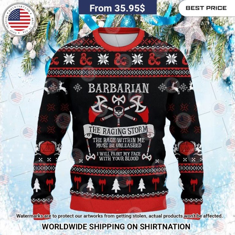 Dungeons & Dragons Barbarian Christmas Sweater Selfie expert