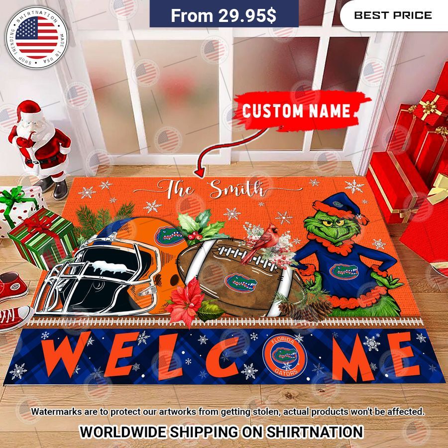 Florida Gators Grinch Christmas Welcome Personalized Doormat Nice Pic