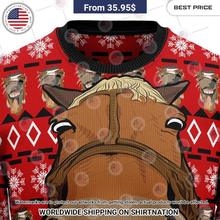 Funny Horse Face Christmas Sweater Nice photo dude