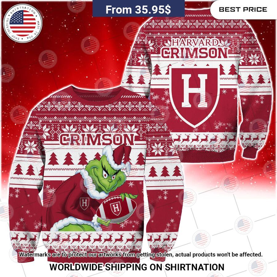HOT Grinch Harvard Crimson Christmas Sweater Nice place and nice picture