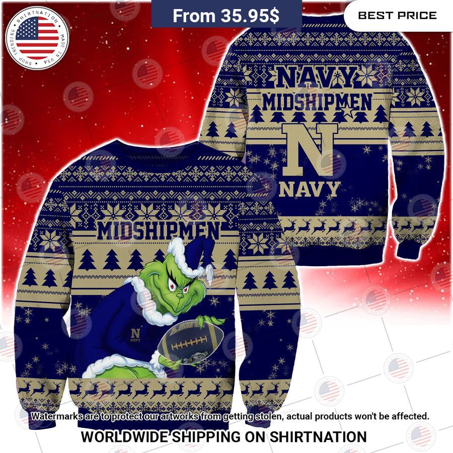 HOT Grinch Navy Midshipmen Christmas Sweater Good click