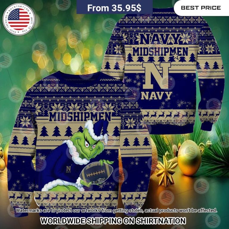 HOT Grinch Navy Midshipmen Christmas Sweater Heroine