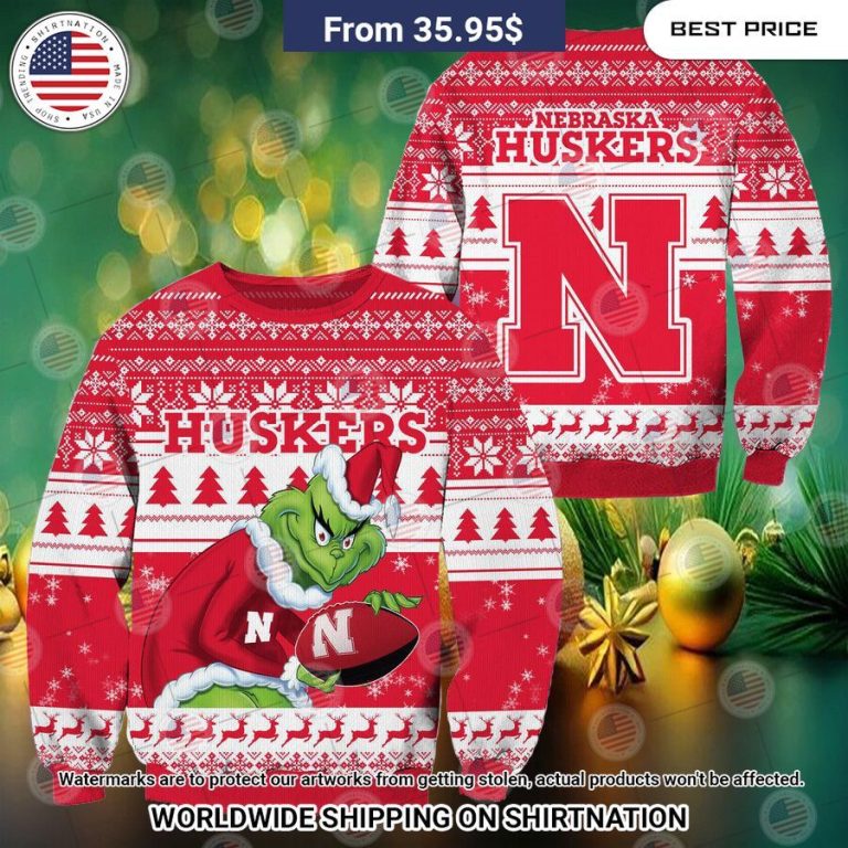 HOT Grinch Nebraska Cornhuskers Christmas Sweater Such a charming picture.