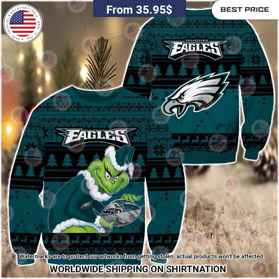 HOT Grinch Philadelphia Eagles Christmas Sweater Natural and awesome