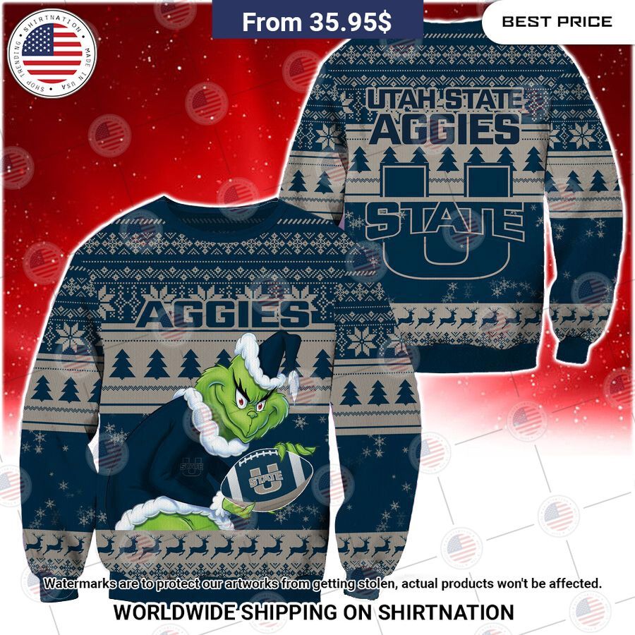 HOT Grinch Utah State Aggies Christmas Sweater Sizzling