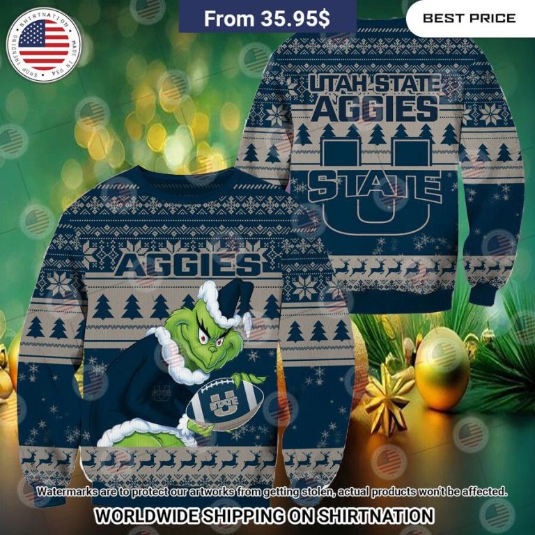 HOT Grinch Utah State Aggies Christmas Sweater Cutting dash