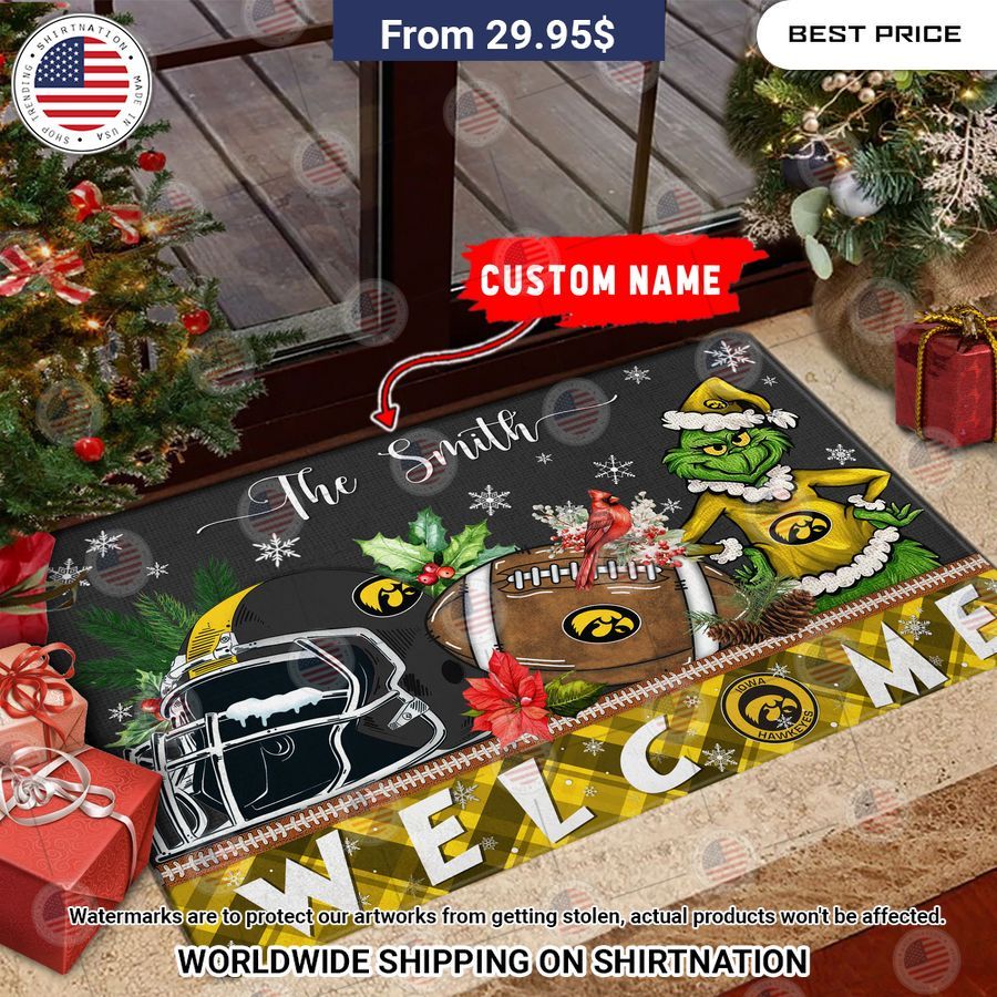 Iowa Hawkeyes Grinch Christmas Welcome Personalized Doormat Mesmerising