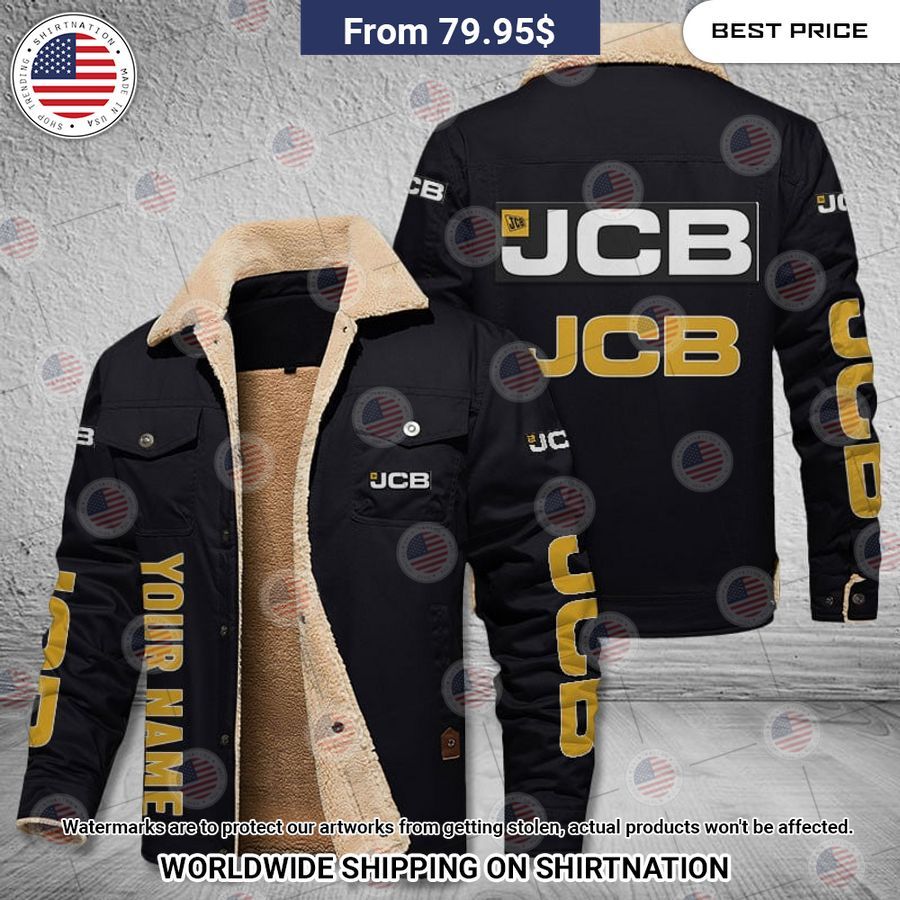 JCB Custom Name Fleece Leather Jacket Radiant and glowing Pic dear