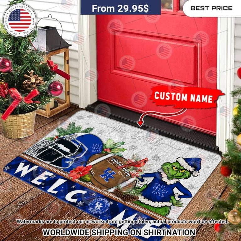 Kentucky Wildcats Grinch Christmas Welcome Personalized Doormat Nice shot bro