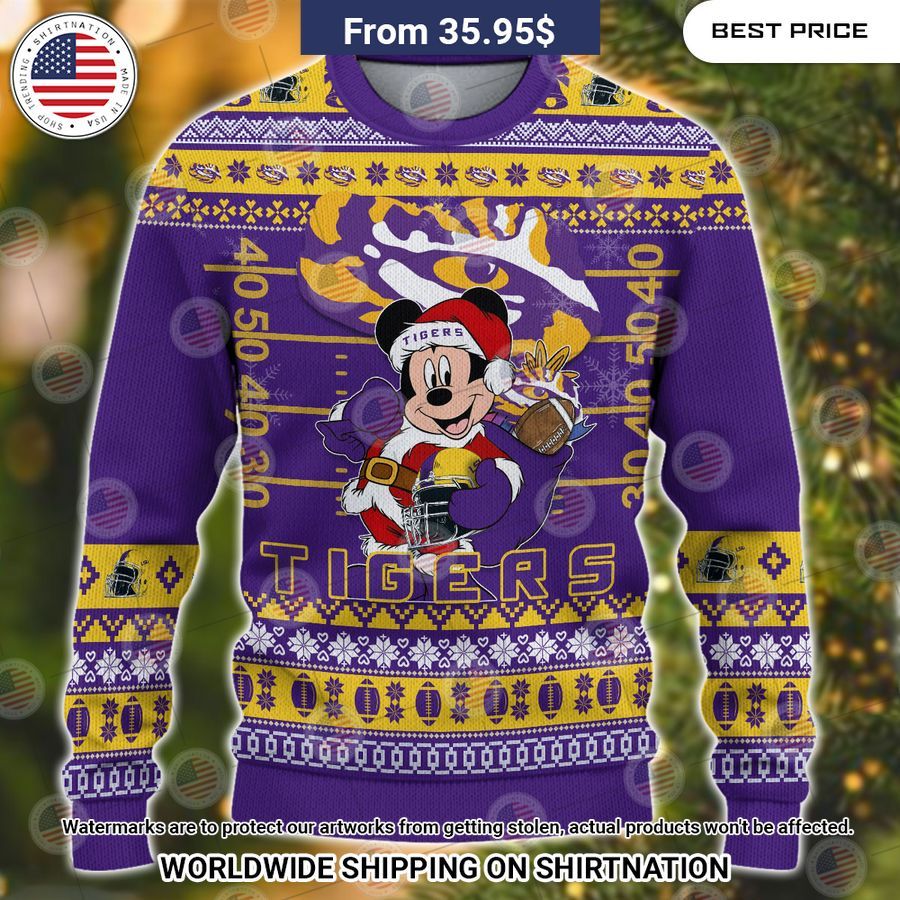 LSU Tigers Mickey Mouse Christmas Sweater Nice shot bro