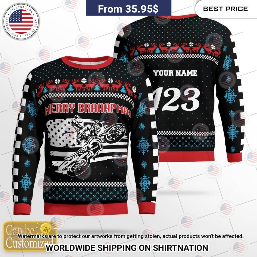 Merry Brapppppmas US Flag Christmas Sweater Nice elegant click