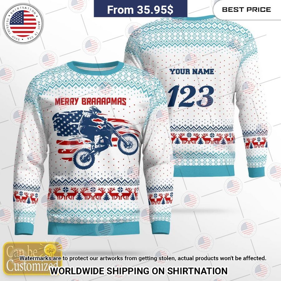 Merry Brapppppmas US Flag Motocross Ugly Sweater Nice shot bro