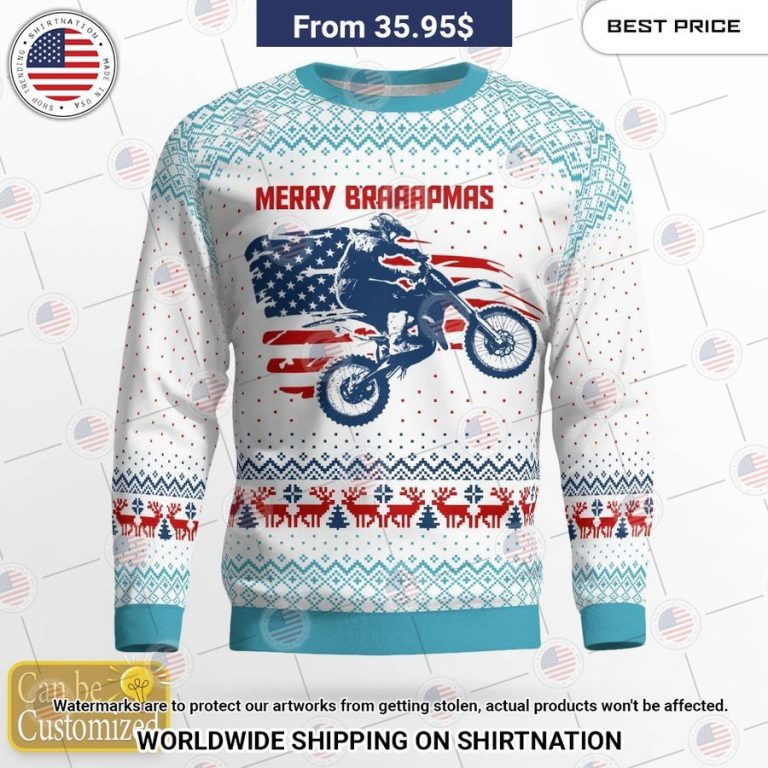 Merry Brapppppmas US Flag Motocross Ugly Sweater Your beauty is irresistible.