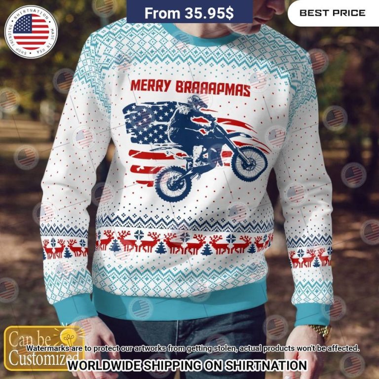 Merry Brapppppmas US Flag Motocross Ugly Sweater You look fresh in nature