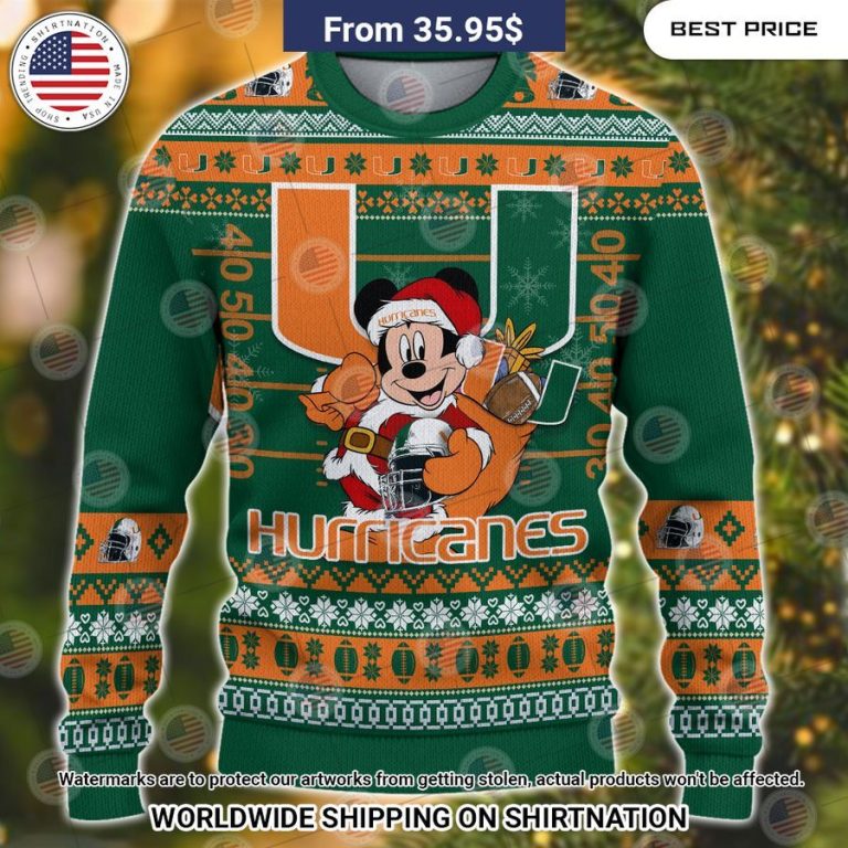 Miami Hurricanes Mickey Mouse Christmas Sweater Cutting dash