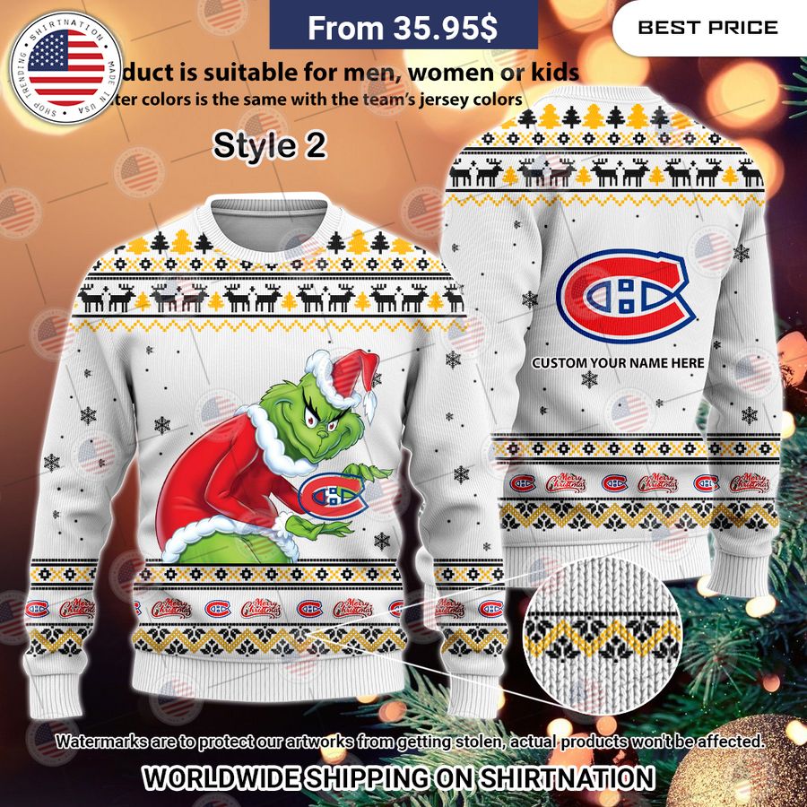 Montreal Canadiens Grinch Sweater Oh! You make me reminded of college days