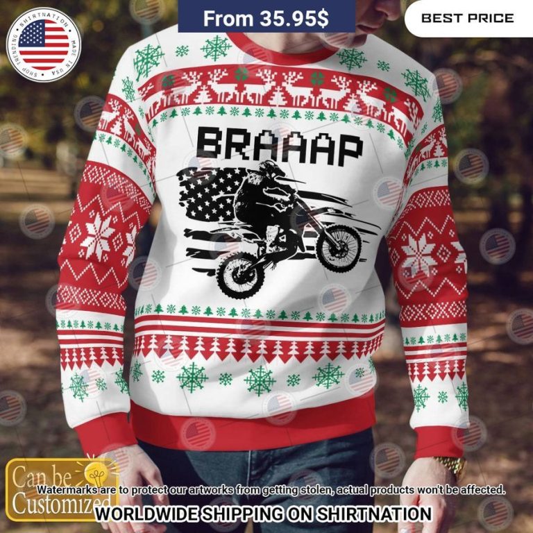 Motocross Braaap US Flag Christmas Sweater Trending picture dear