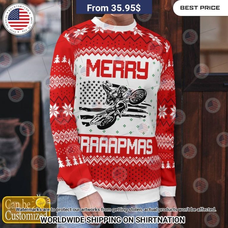 Motocross Merry Brapppppmas US Flag Custom Sweater Gang of rockstars