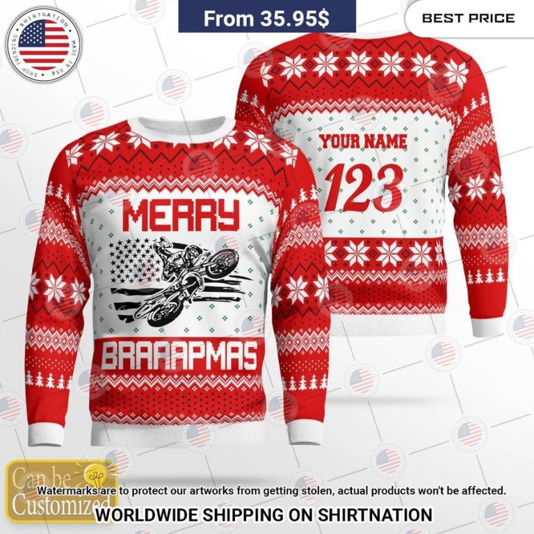 Motocross Merry Brapppppmas US Flag Custom Sweater Best picture ever