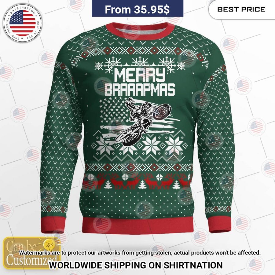 Motocross Rider Merry Brapppppmas US Flag Custom Sweater Natural and awesome