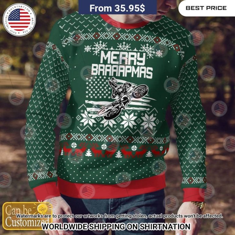 Motocross Rider Merry Brapppppmas US Flag Custom Sweater Nice Pic