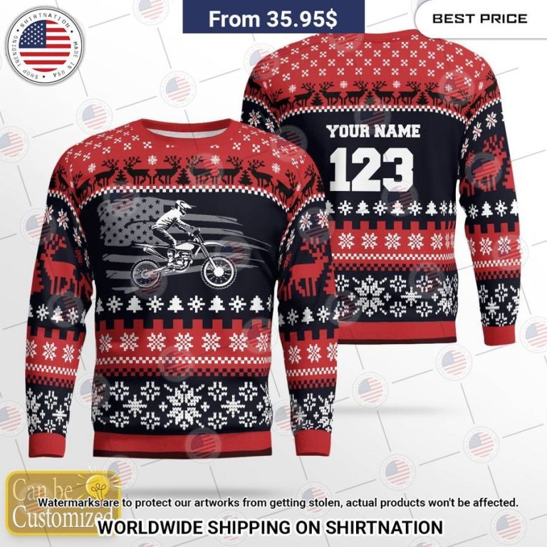 Motocross US Flag Christmas Sweater She has grown up know