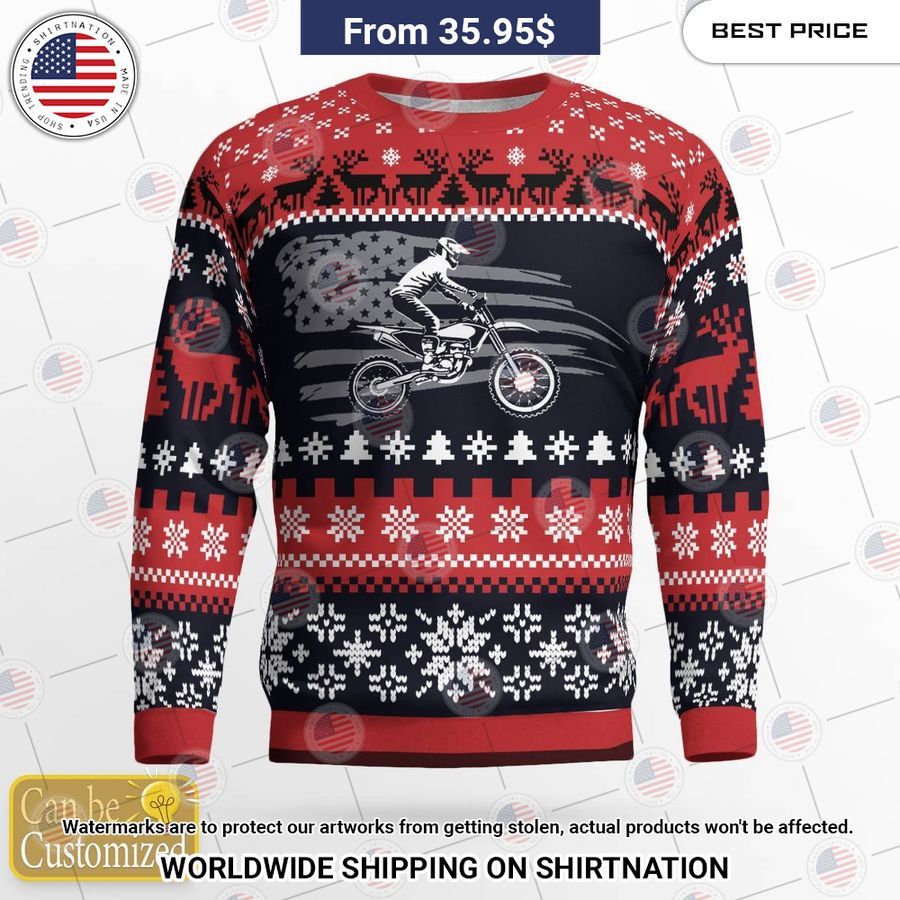 Motocross US Flag Christmas Sweater Super sober